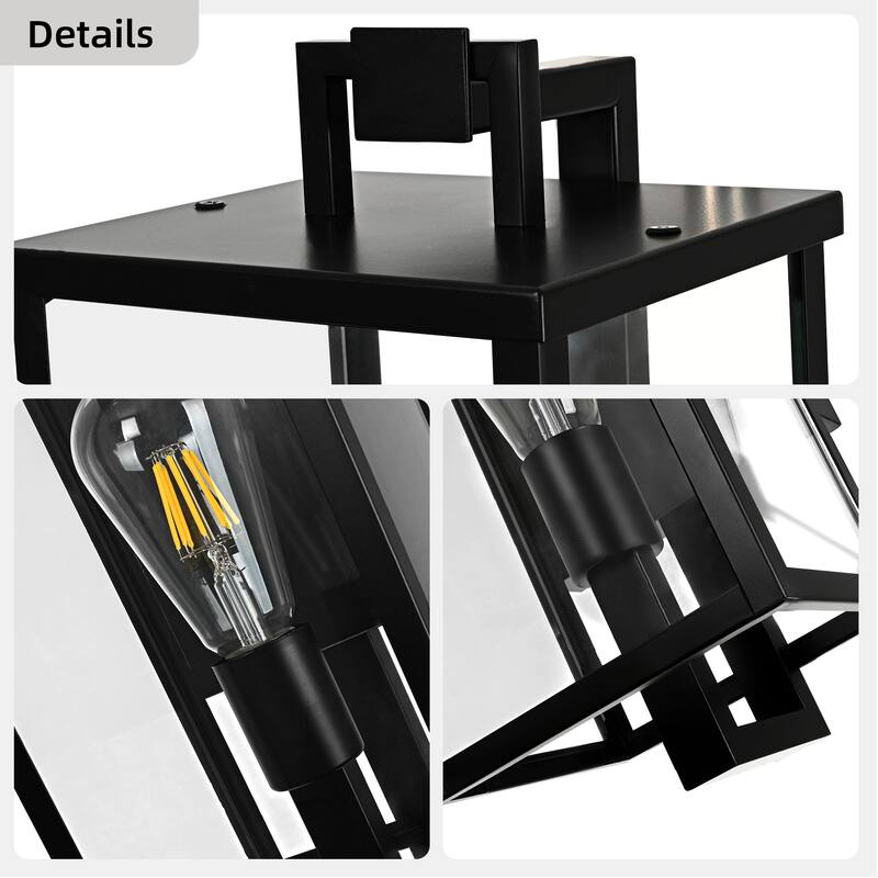 Matte Black Farmhouse Outdoor Wall Lantern Sconce - 3 Variants (16in 1-Light/22in 2-Light/27in 3-Light), Clear Glass, Wet Rated