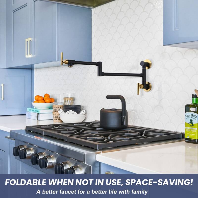 WOWOW Wall Mounted Pot Filler with Control Double Joint Swing Arm