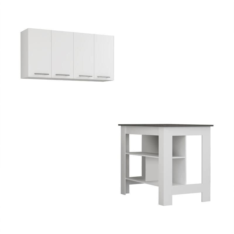HomeRoots 41" Dark Gray and White Wood Kitchen Island Set With Storage - 40.50 in. x 35.40 in. x 27.50 in.