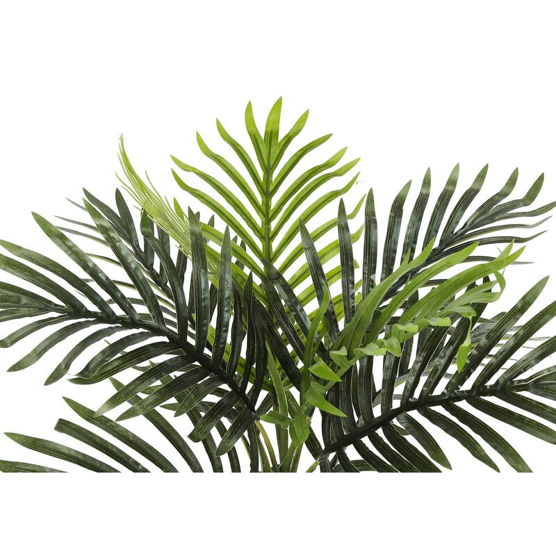Artificial Palm Plant 20 Inch Tall with Adjustable Green Leaves in Black Pot - Realistic Faux Tabletop Greenery