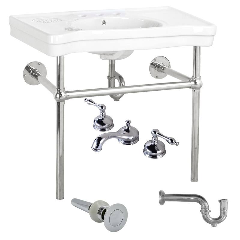 Southern Belle White Console Sinks with 8" Widespread Chrome Faucet and Chrome Bistro Legs