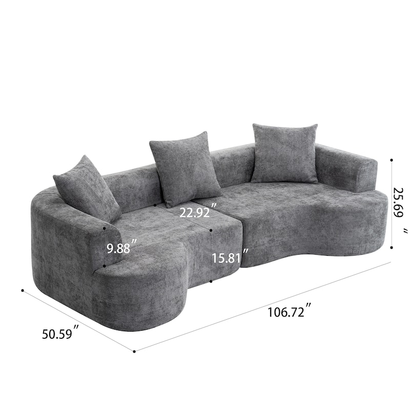 Cotton & Linen Fabric Deep Seat Curved Sectional Sofa with Pillows
