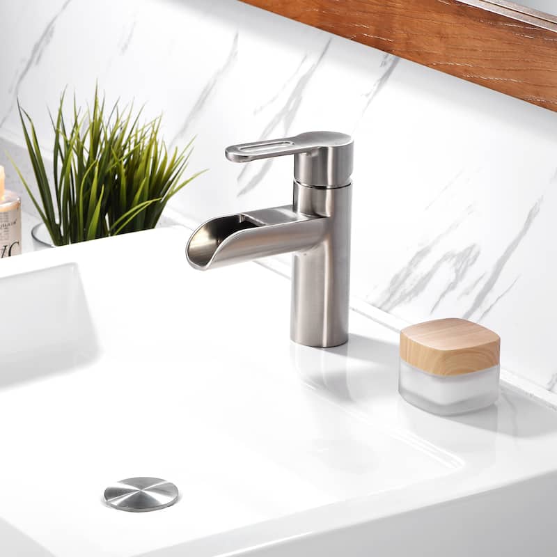 Luxier BSH16-S Waterfall Single Handle Single Hole Bathroom Faucet with Drain