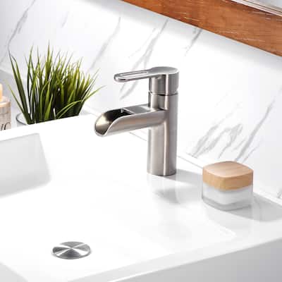 Luxier BSH16-S Waterfall Single Handle Single Hole Bathroom Faucet with Drain