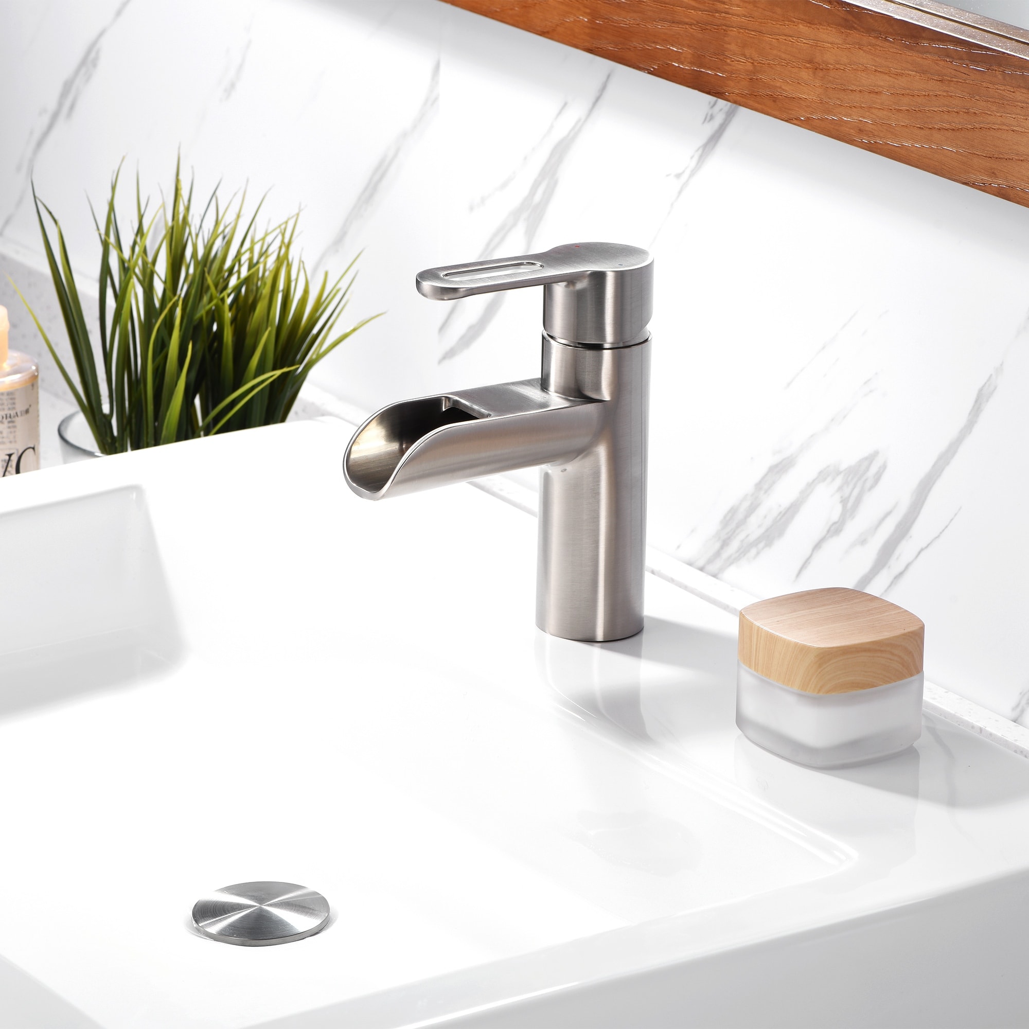 Luxier BSH16-S Waterfall Single Handle Single Hole Bathroom Faucet with Drain