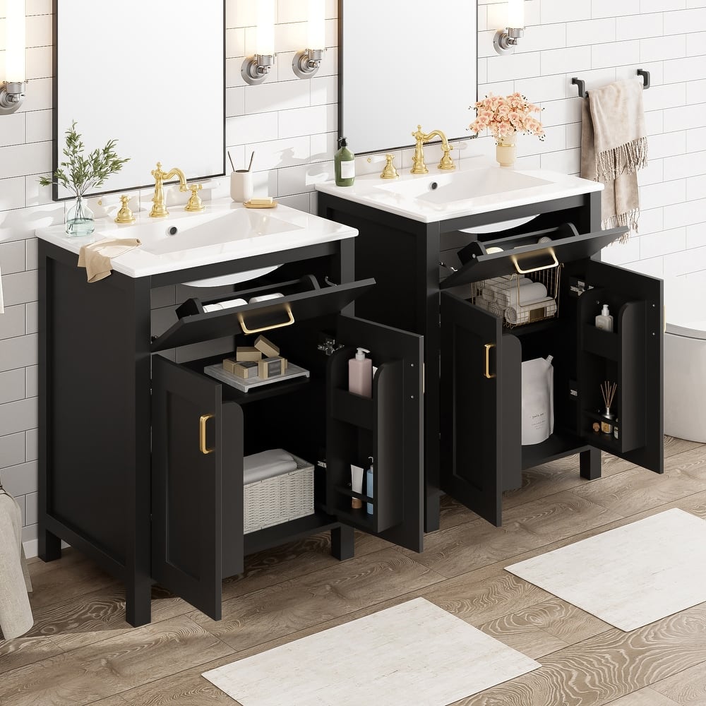 GDFStudio - Nova Bathroom Vanity Cabinet with Single Ceramic Sink, Soft-close Doors & Adjustable shelf