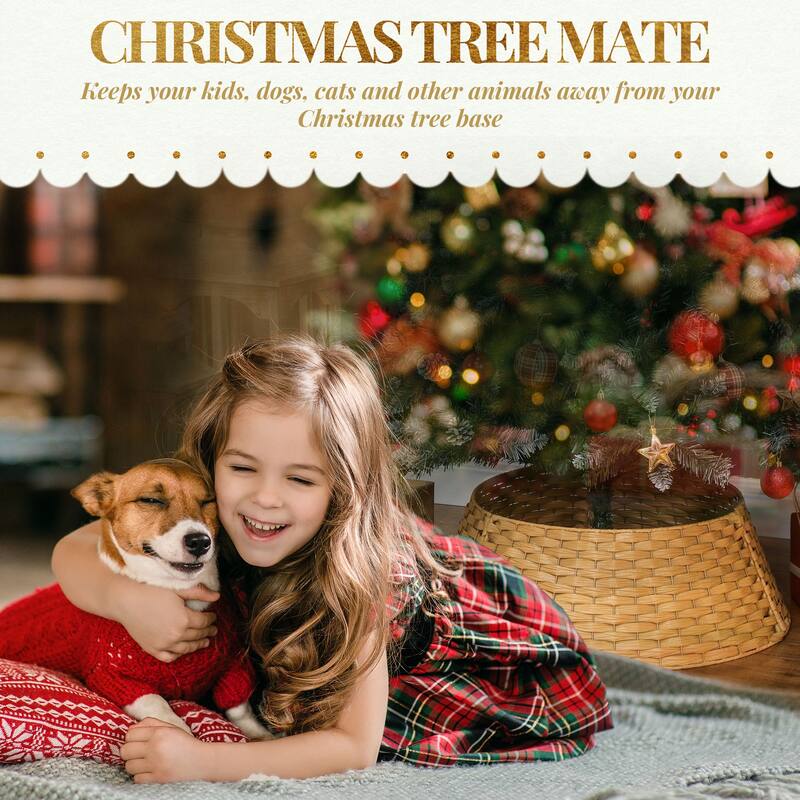 HOMCOM 27 inch Rustic Christmas Tree Collar, Plastic Woven Christmas Tree Skirt, Base Cover for Party, Holiday, Home Decoration