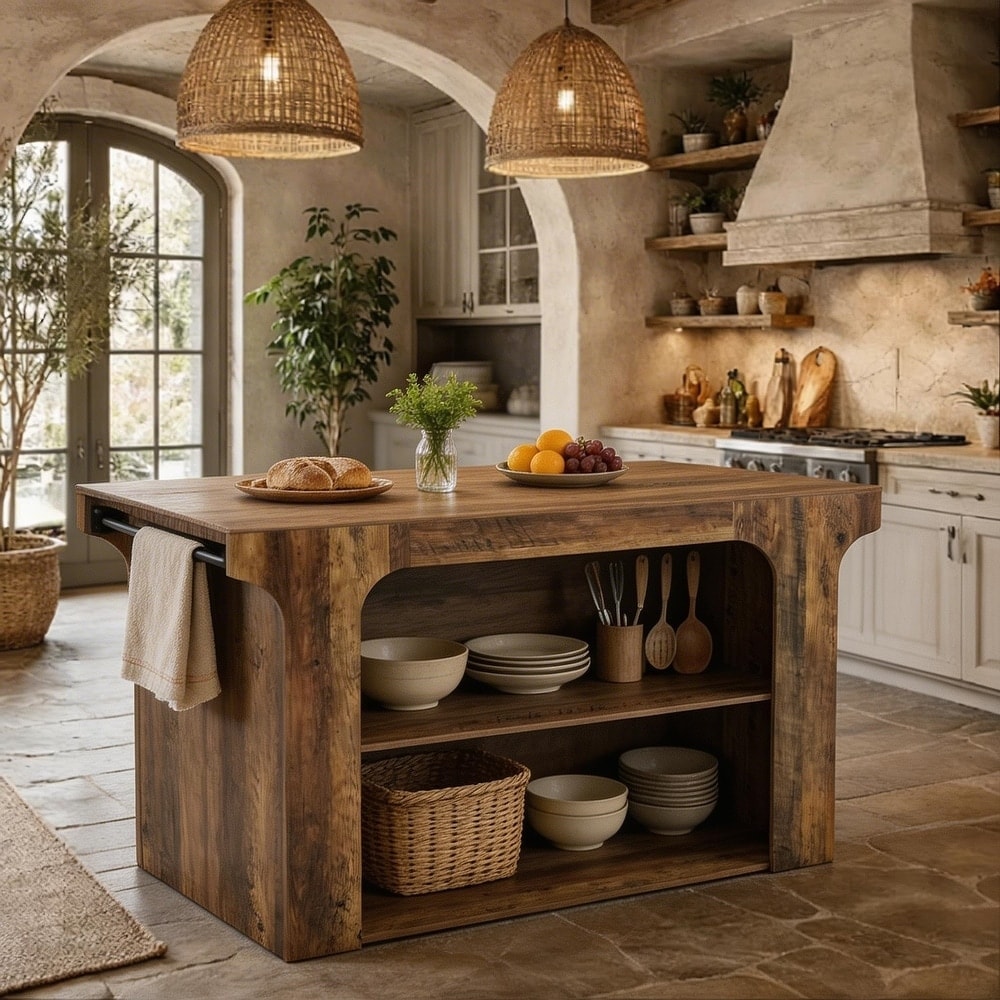 55" Stationary Kitchen Island with Storage, Counter Height Island Kitchen Table, Dinner Prep Station for Dining Room