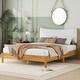 preview thumbnail 1 of 10, Queen Rubber Wood Bed with Teddy Velvet Upholstered Headboard Natural - Queen