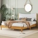 preview thumbnail 3 of 5, Queen Size Rubber Wooden Bed with Teddy Velvet Cushion Upholstered Headboard, Enhanced by Support Feet, Natural