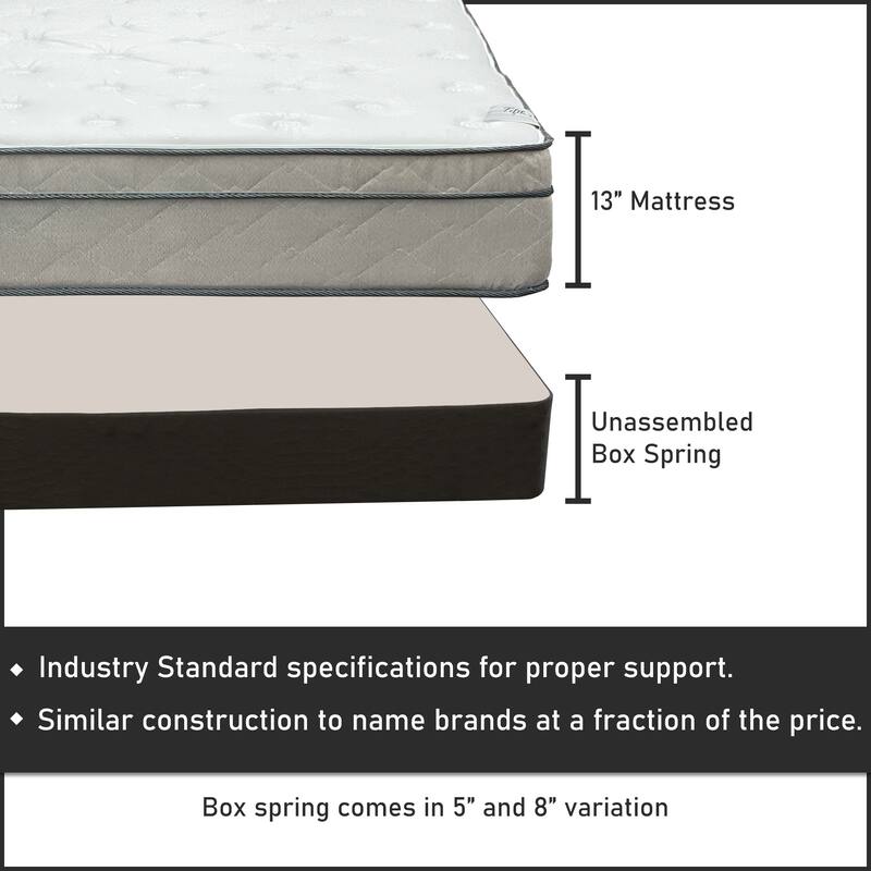 Onetan ,Mattress and Box Spring Set, 13-Inch Ultra Plush Euro Top Hybrid Mattress and 5" Wood Simple Assembly Box Spring