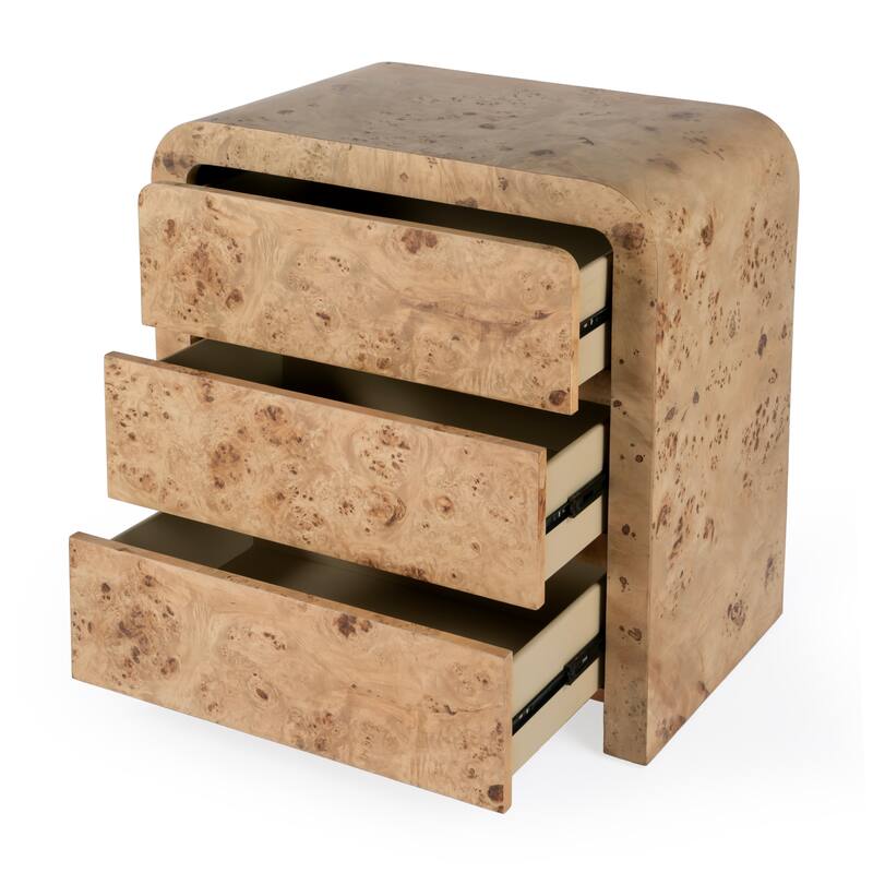 Cora 3 Drawer Burl Wood Curved Dresser