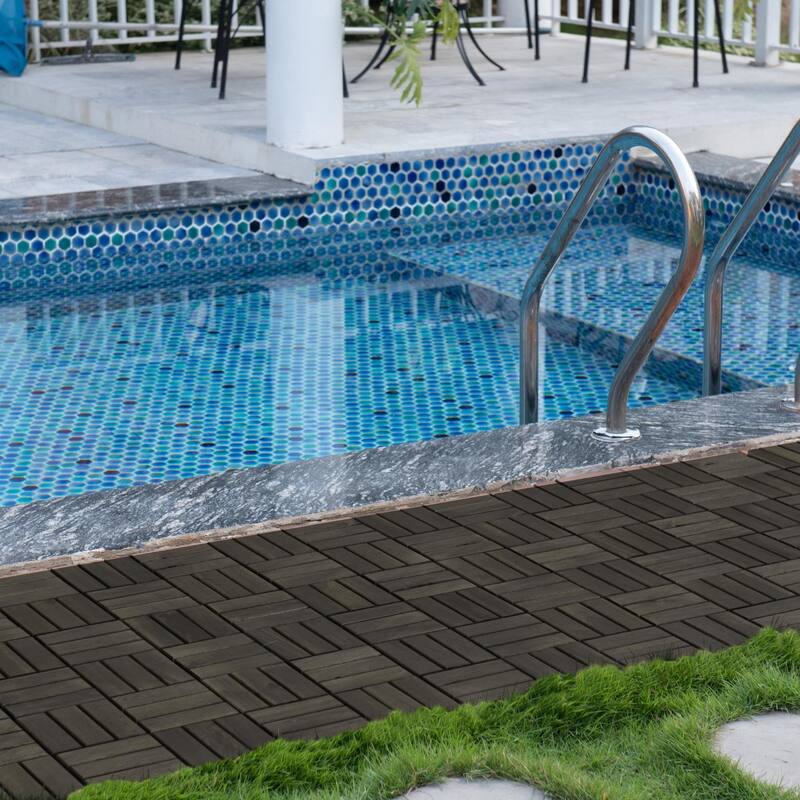 30 PCS Interlocking Deck Tiles Checker Pattern, 12" x 12" Square Acacia Hardwood Outdoor Flooring for Patio,Bancony,Pool Side