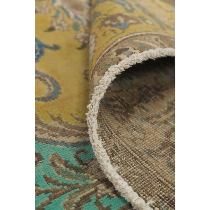 Hand Knotted Oriental 100% Wool Carpet Traditional Floral Yellow & Gold Tabriz Area Rug - 10' 11'' X 7' 6''