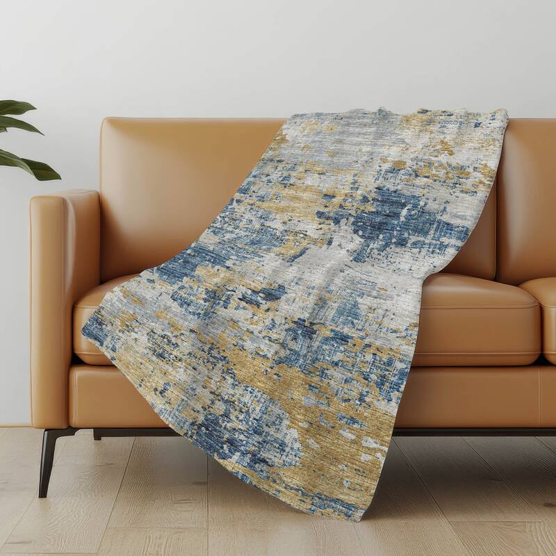 Premium Machine Washable ASB69 Abstract Modern Sherpa Throw Blanket - Blue - 4'2" x 5'10"