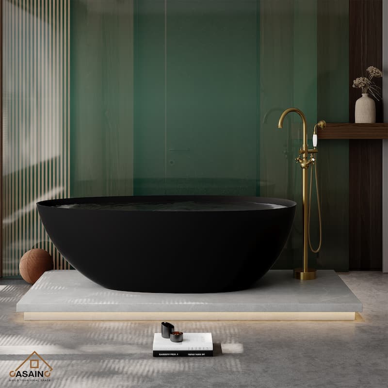 67" Solid Surface Freestanding Bathtub in Matte White/Black/Grey