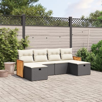 vidaXL Patio Sofa Set with Cushions Outdoor Furniture 6 Piece Poly Rattan