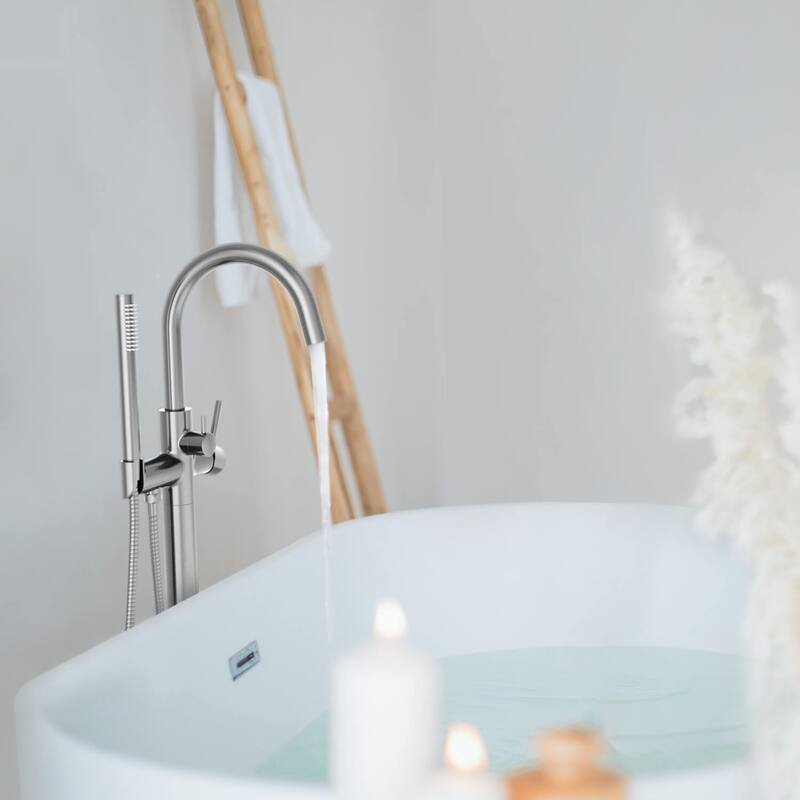 Circular Single Handle Floor Mounted Freestanding Tub Filler With Hand Shower