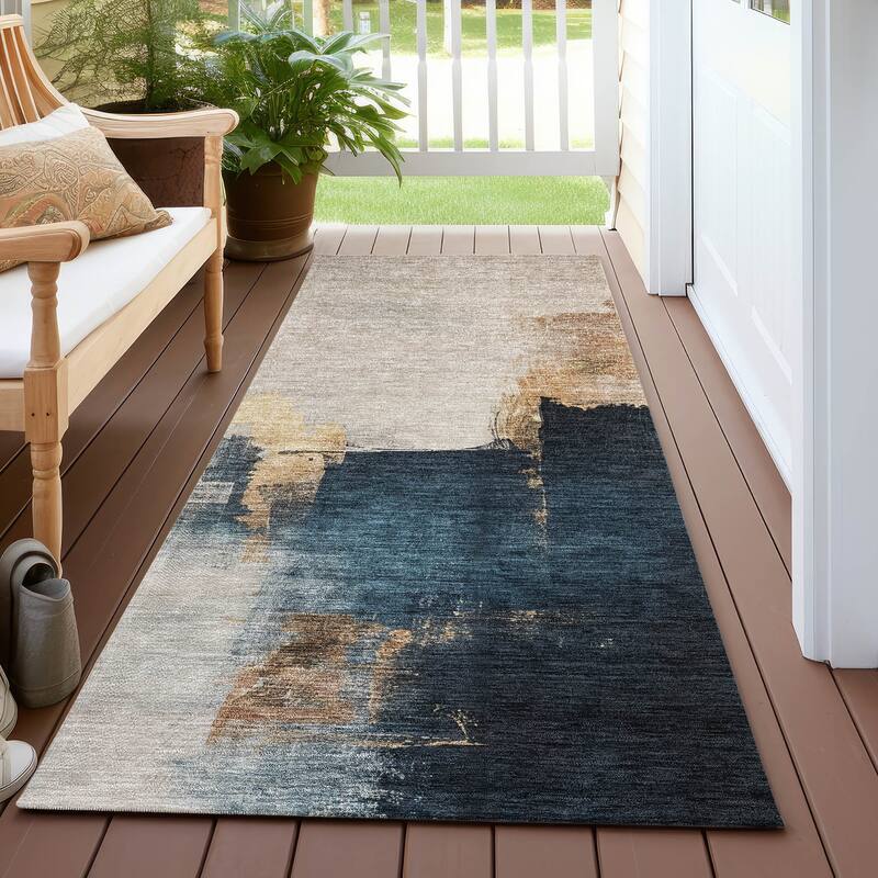 Machine Washable Indoor/ Outdoor Abstract Chantille Rug