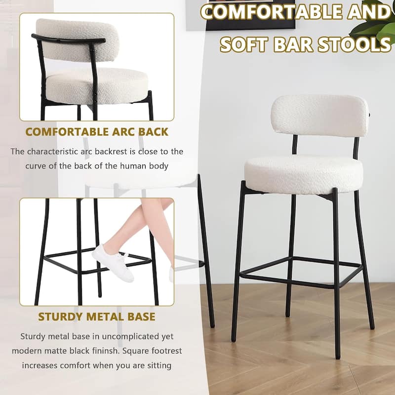 XINMICS 27 Inches Boucle Counter Height Bar Stools with Back