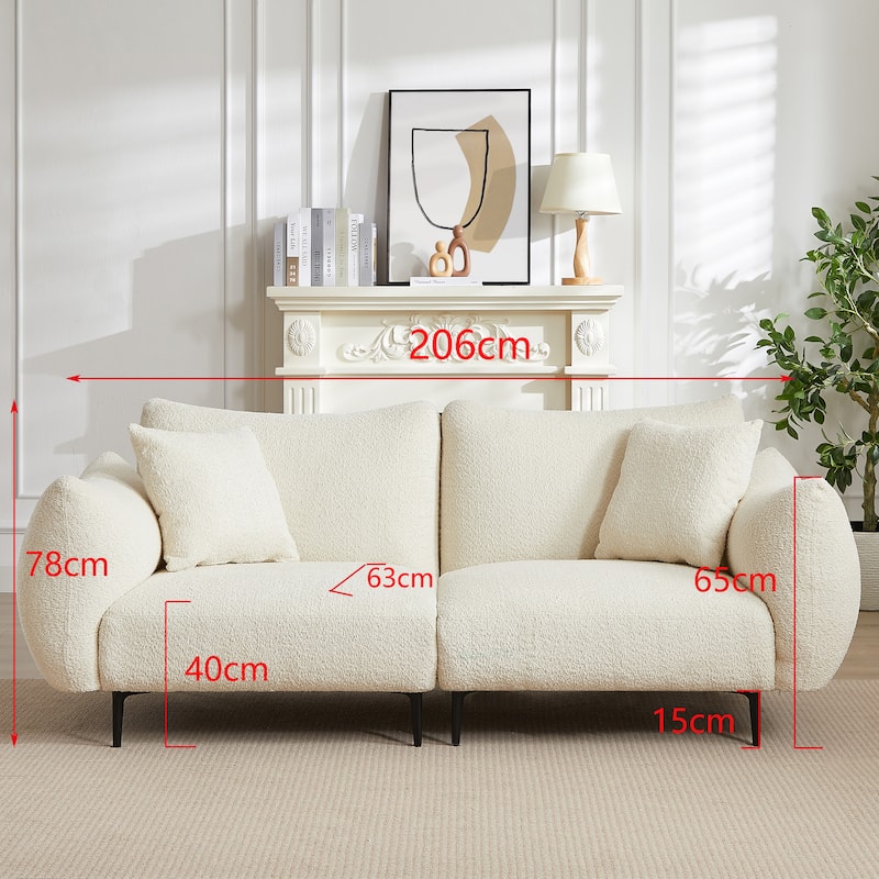 Upholstered Loveseat Sofa with 2 Pillows, Lamb Wool Futon Couch with Solid Wood Frame, 2 Seater Sofa with Metal Legs