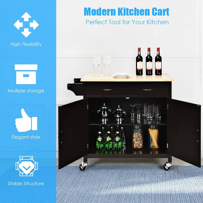 Costway Modern Rolling Kitchen Cart Island Storage Trolley Cabinet