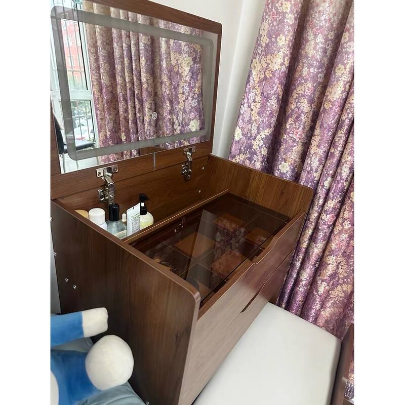 3-in-1 Small Makeup Table Set with Glass Top 3 Drawers, Stool