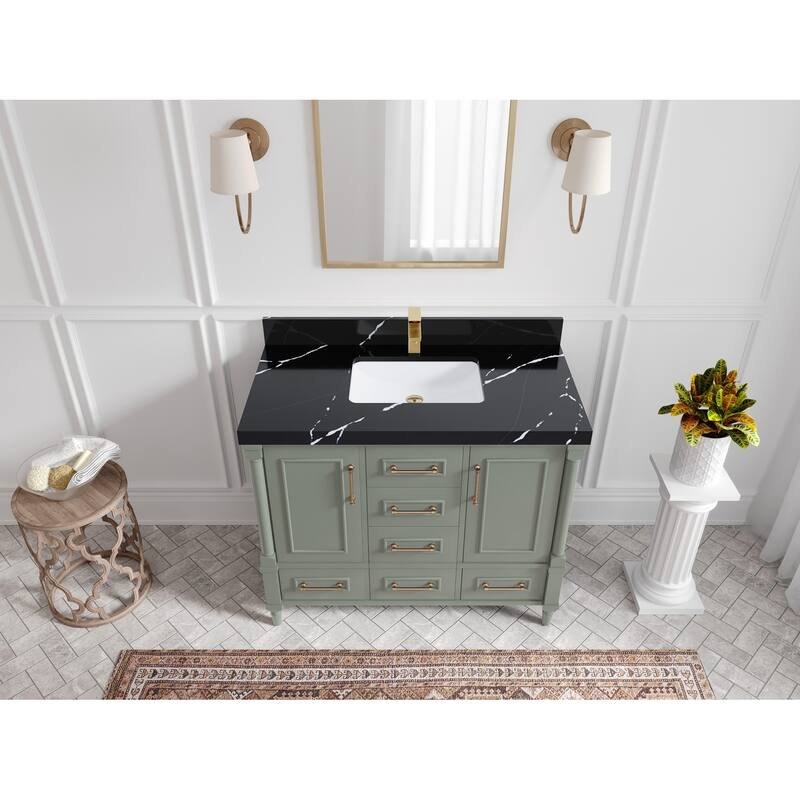Willow Collections 42 in. W x 22 in. D Aberdeen Single Bowl Sink Bathroom Vanity with Countertop - 2" Calacatta Black - Evergreen