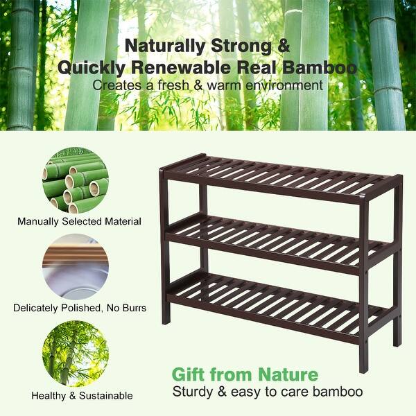 Bamboo Foldable Shoe Rack, Free Standing Shoe Organizer Storage Rack