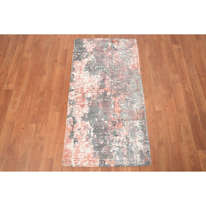 Hand Knotted Oriental Viscose Silk Carpet Modern Abstract Multi-Colored Abstract Area Rug - 4' 0'' X 2' 0''