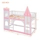 preview thumbnail 6 of 10, Fun Pink Castle Bunk Bed Twin Over Twin Wood Bed with No Slats Floor Bed, Guardrails, Door and Windows for Play or Sleep