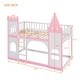 preview thumbnail 10 of 9, Wooden Twin Over Twin Castle Bunk Bed with Ladder, Guardrails and Ladder