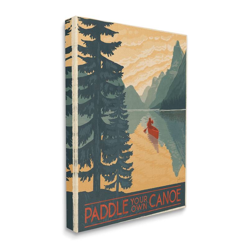 Stupell Paddle Your Own Canoe Phrase Mountain Lake Adventure Canvas Wall Art - Green - 30 x 40