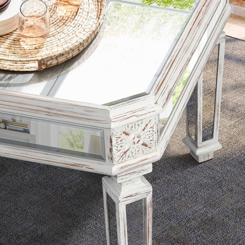 Modern Silver Rectangular Coffee Center Table with Mirrored Finish