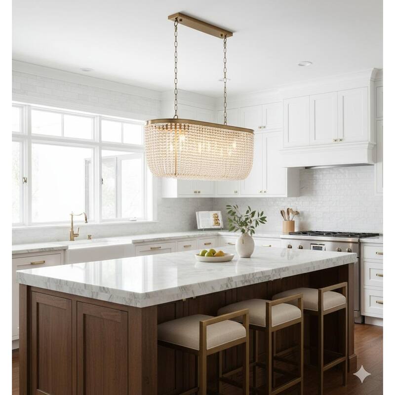 Transitional 6-Light Oval Clear Beaded Chandelier