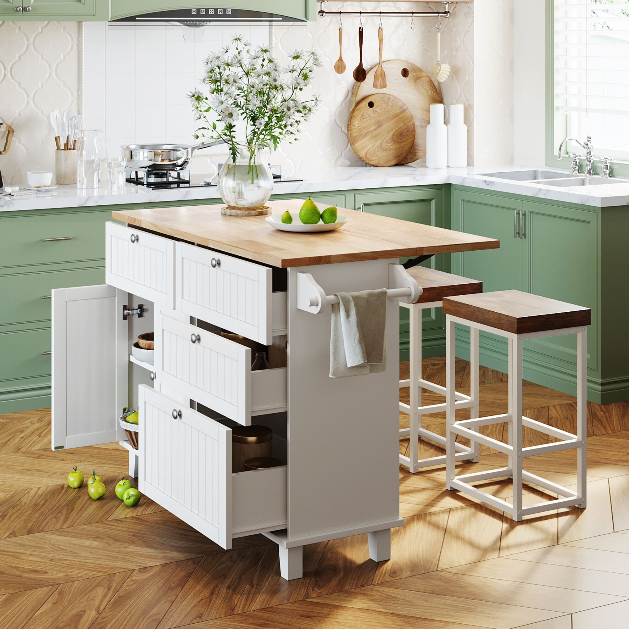 Islands with sales seating and storage