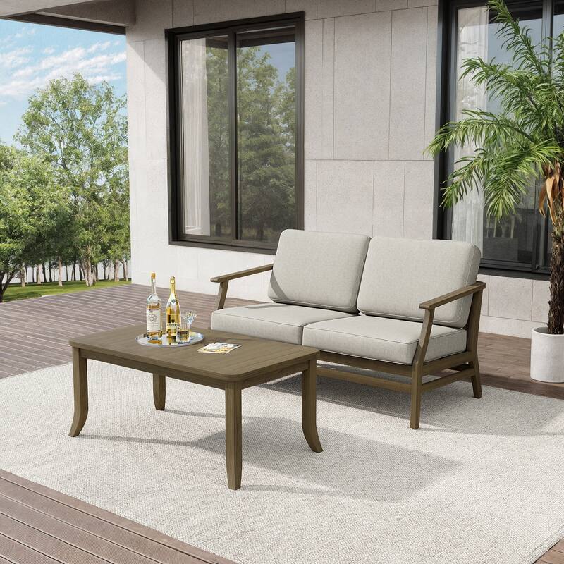 Teak Outdoor Patio Loveseat and Coffee Table Set (2-Piece)