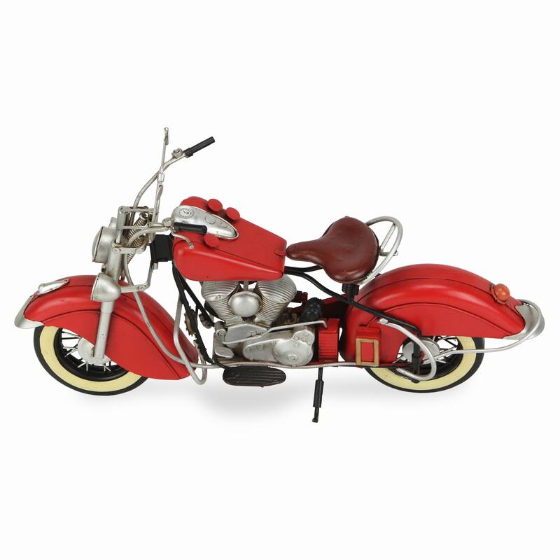 HomeRoots 8" Red and Silver Metal Hand Painted Model Motorcycle - 16' X '8' X '6