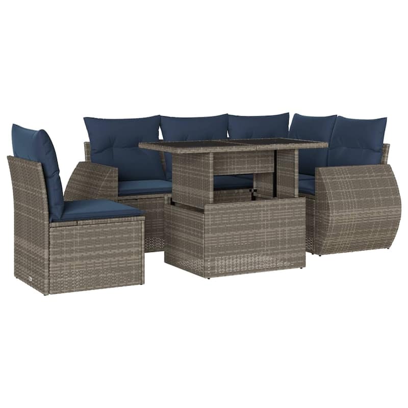 vidaXL Patio Sofa Set with Cushions and Table Outdoor 6 Piece Poly Rattan - 24.4 x 24.4 x 27.2
