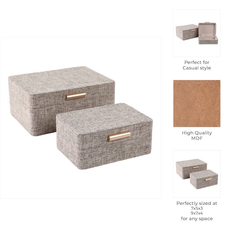 Fabric Organizer Box with Lid Modern (Set of 2) - 9" Brown - 9" x 7" x 4"