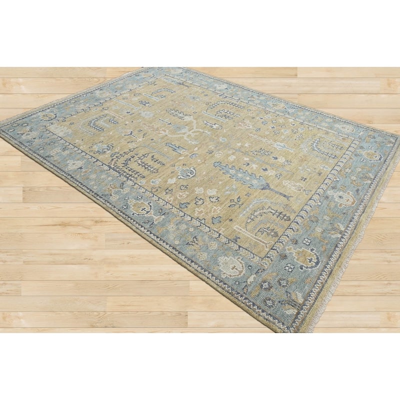 LoomBloom Multi Size Beige Hand Knotted Oushak 100% Wool Area Rug