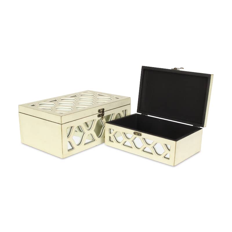 Blue Wood Moroccan Style Mirrored Storage Box (Set of 2)