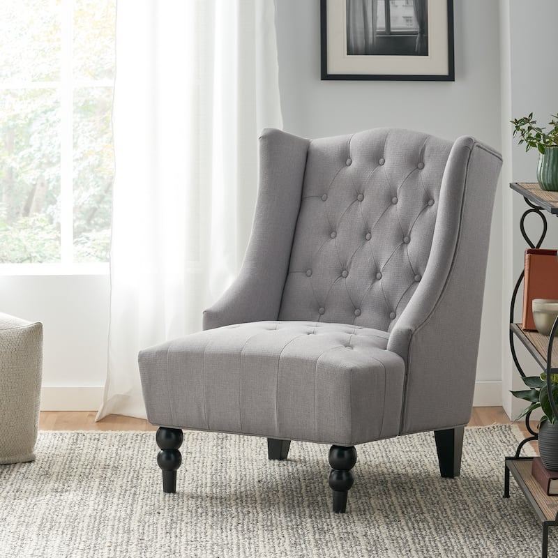 Contemporary Design Upholstered Wingback Chair, Hi-back Club Chair with Wood Legs