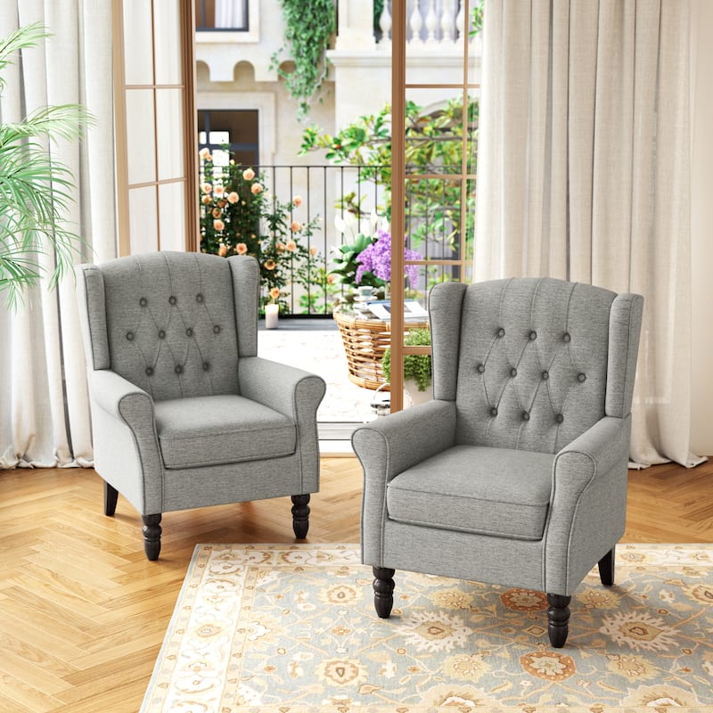 Button Tufted Wingback Upholstered Accent Chairs Set of 2