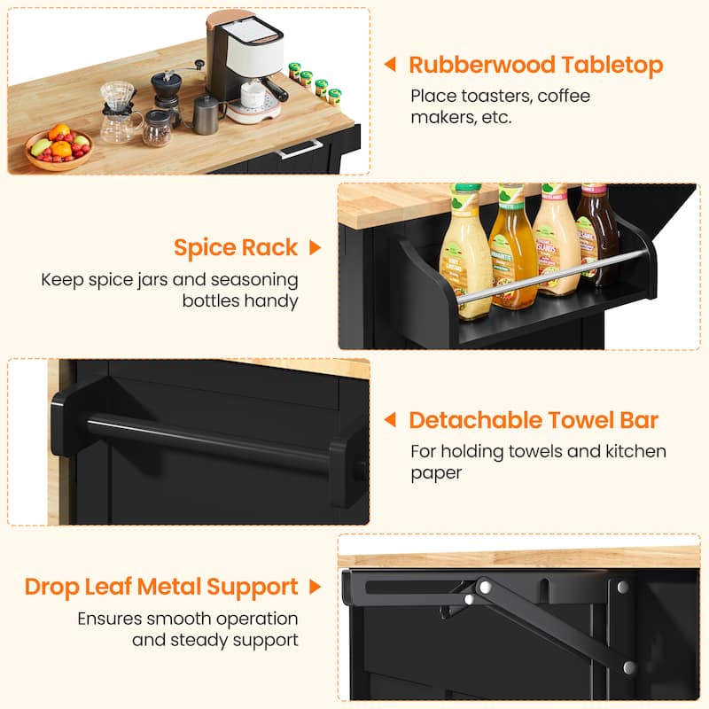 Yaheetech Rolling Kitchen Island Cart with Storage Cabinet and Drawers - N/A