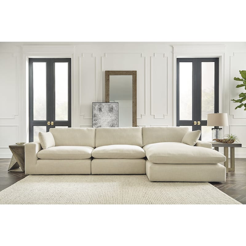 Signature Design by Ashley Elyza Beige 3-Piece Sectional with Chaise - 144" W x 68" D x 36" H - Right Facing