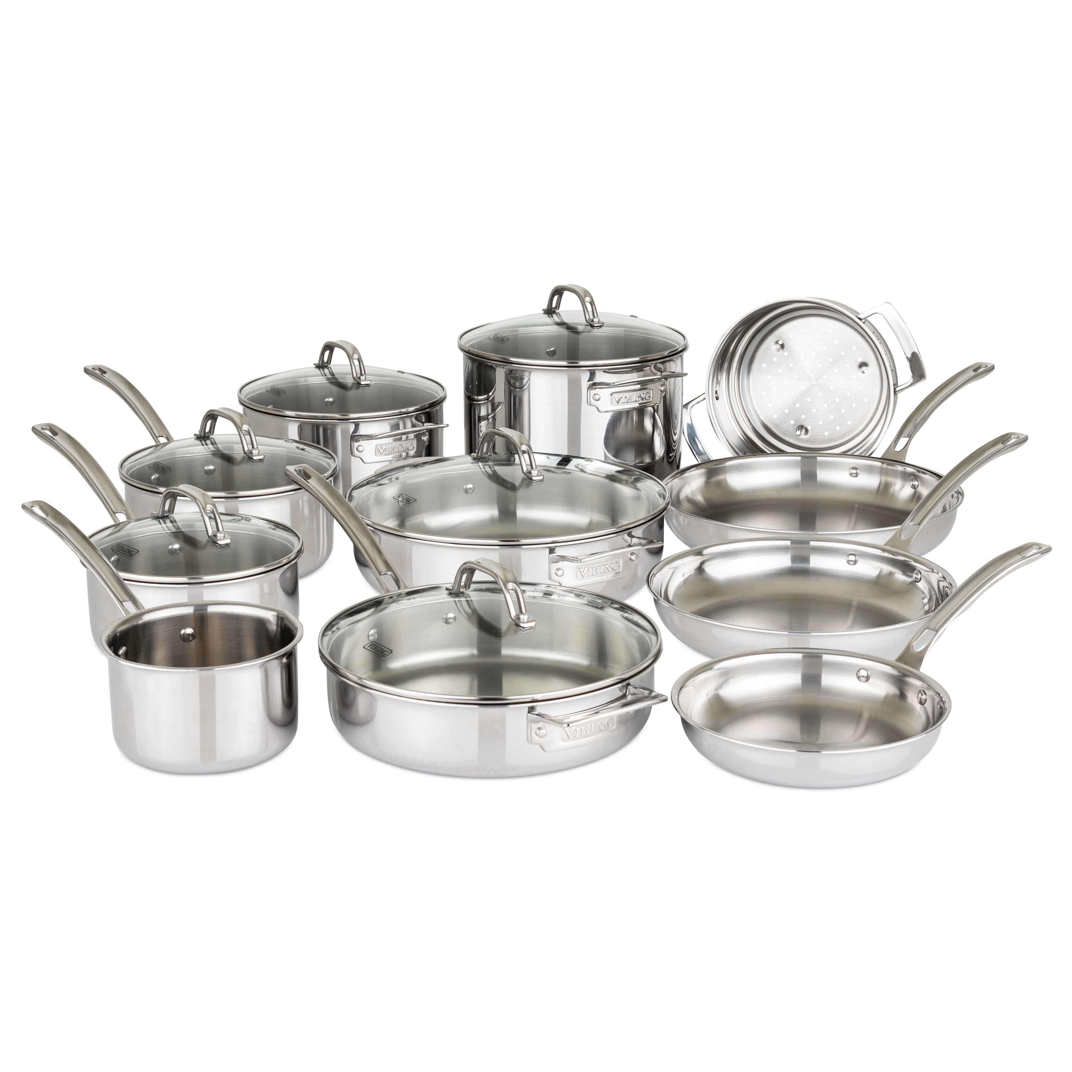 Viking 13-Piece Tri-Ply Stainless Steel Cookware Set with Glass Lids