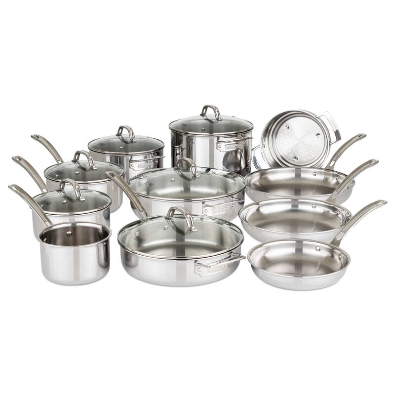 Viking 3-Ply Stainless Steel 17-piece Cookware Set with Glass Lids