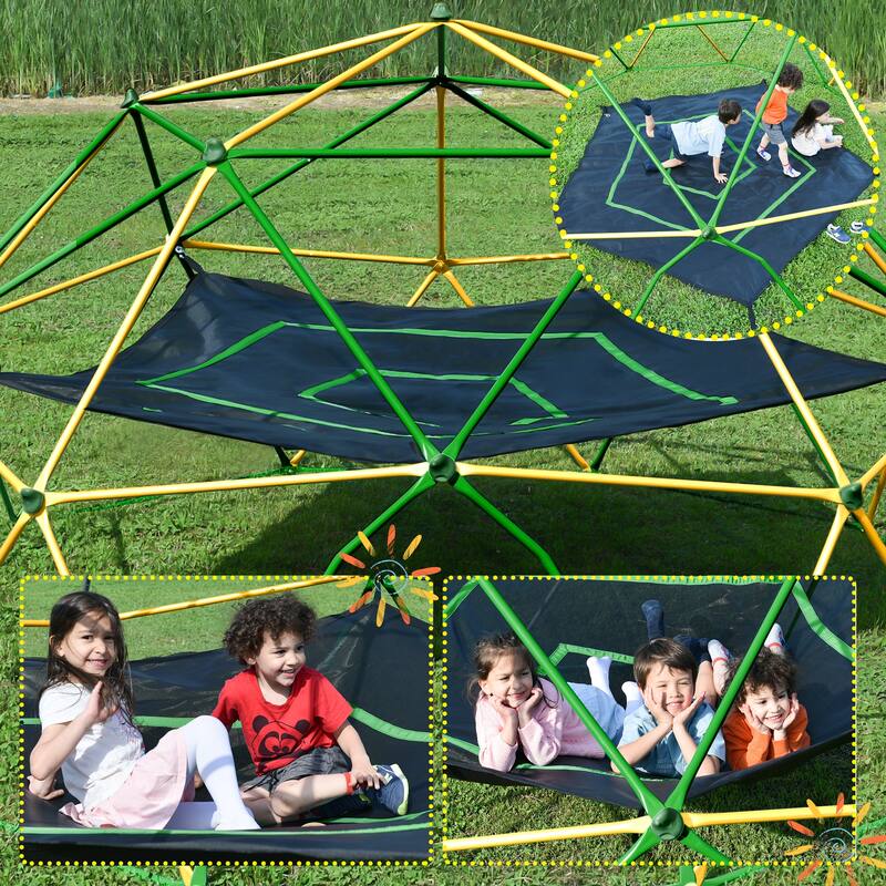 12ft Geometric Dome Climber Play Center, Kids Climbing Dome Tower with Hammock, Rust & UV Resistant Steel Supporting 1000 LBS