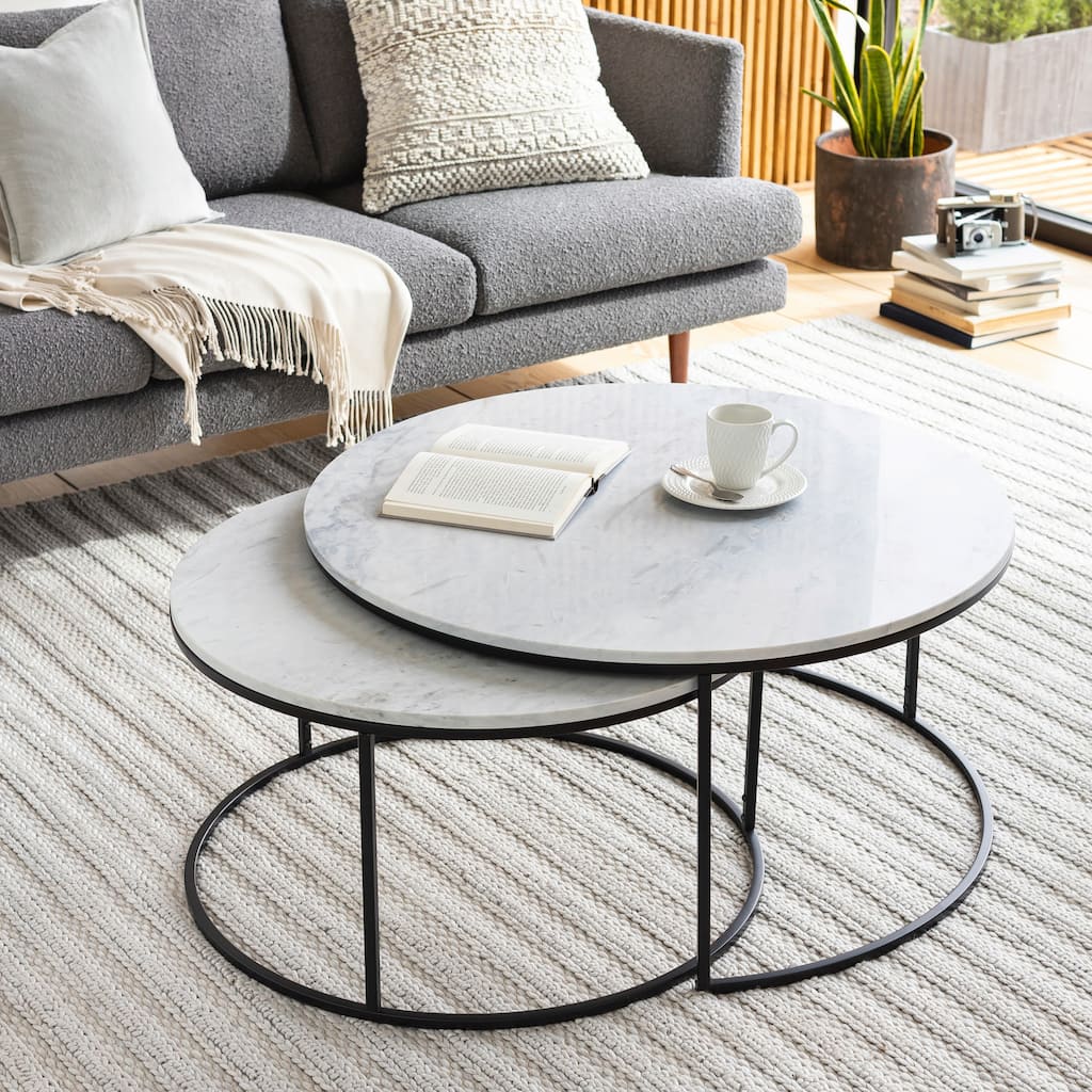 Justin Round Genuine Marble Nesting Coffee Tables (Set of 2 ...